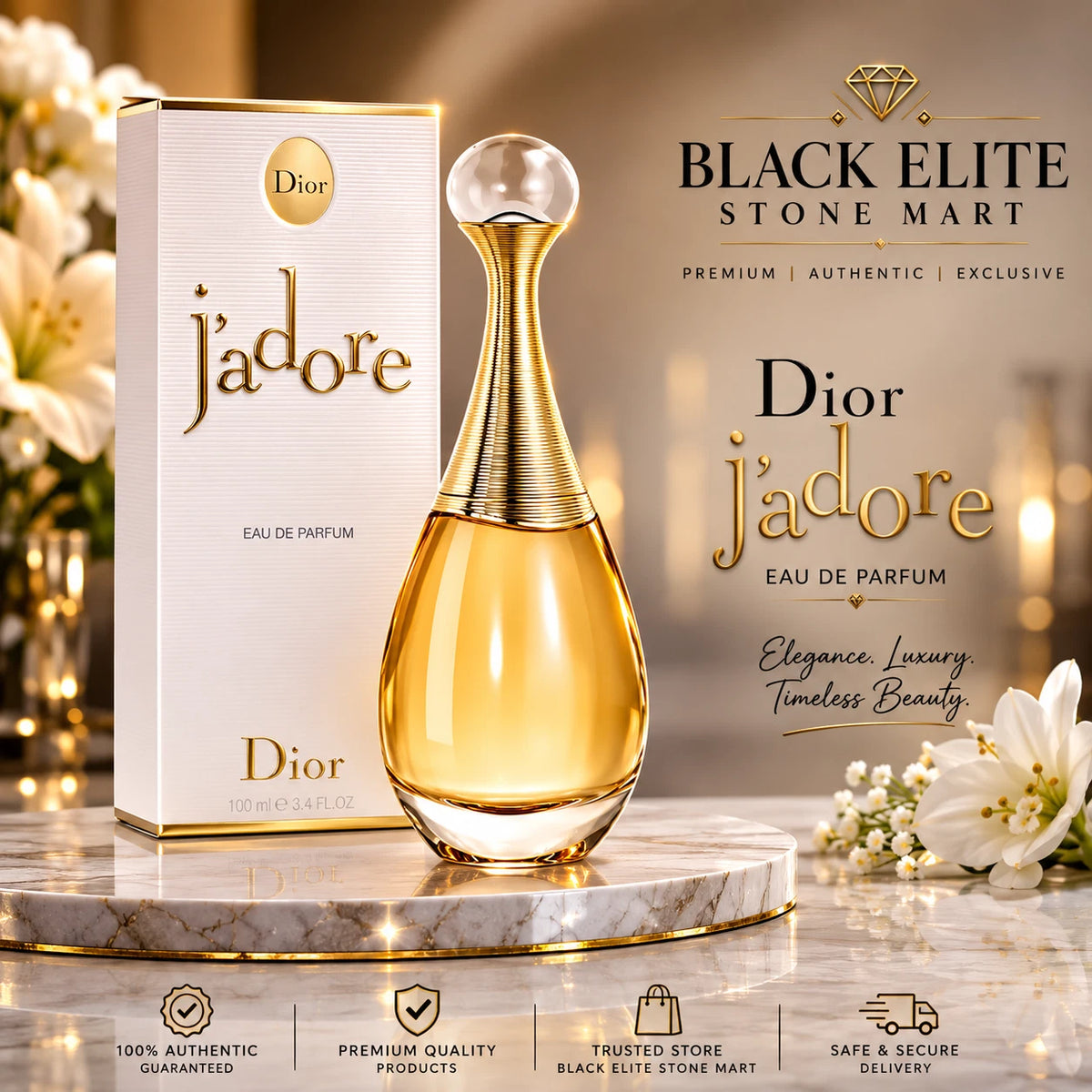 Dior J'adore Eau de Parfum for Women 100ml / 3.4 fl oz – Luxury Floral Fragrance